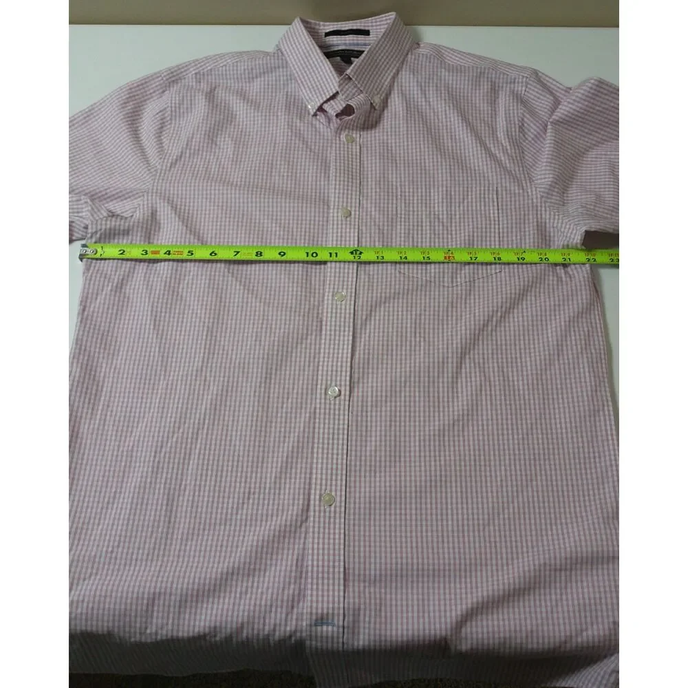 Banana Republic Slim Fit Pink Check Non-Iron Cotton Dress Shirt Tall Large L